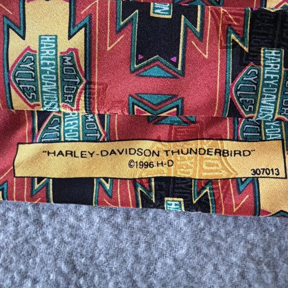 Harley Davidson Silk Tie Red Yellow Black Thunderbird Logo Necktie Y2k USA Gift